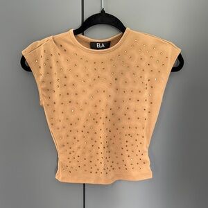 Orange Pink Embellished Crop Muscle Tee
